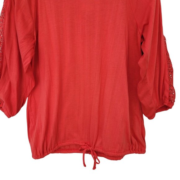 New York Laundry Top Womens Size M Orange Red Crochet Shoulder 3/4 Sleeve - Picture 9 of 9